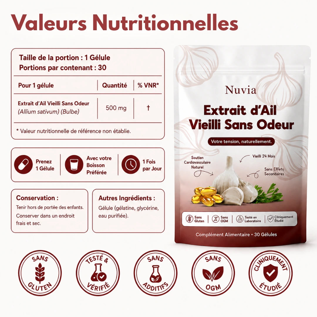 Extrait d'Ail Vieilli — Cliniquement Étudié pour Votre Tension et Votre Cœur